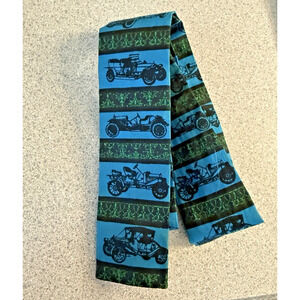 Vtg Rooster Square End Tie Antique Cars skinny Rockabilly Mod 1960s EVC